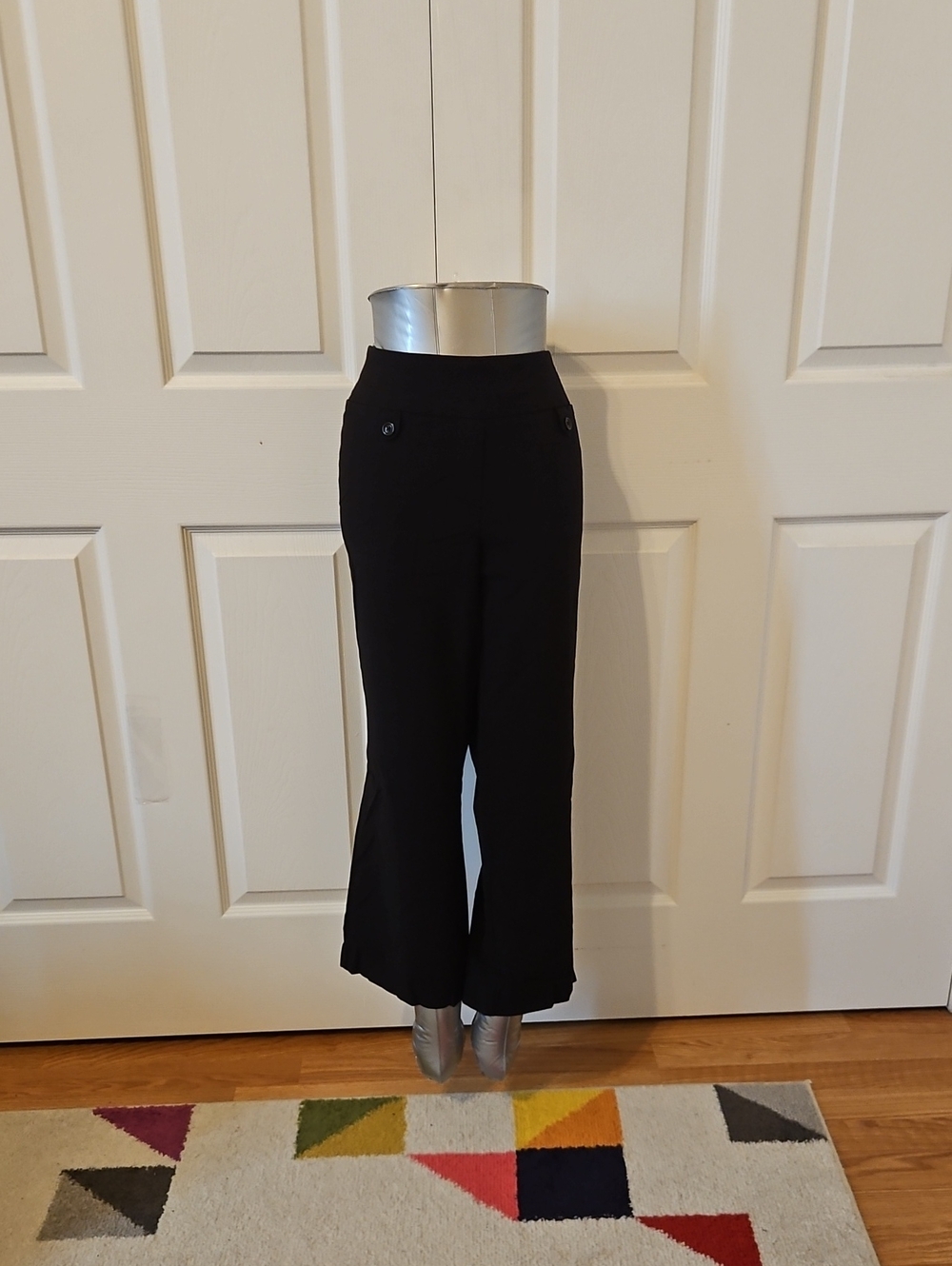Women's Black Wide-Leg Dress Pants with Button Detail Roz & Ali Size 12 Petite